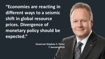 Expect policy divergence as economies adjust to shocks, Governor Poloz says